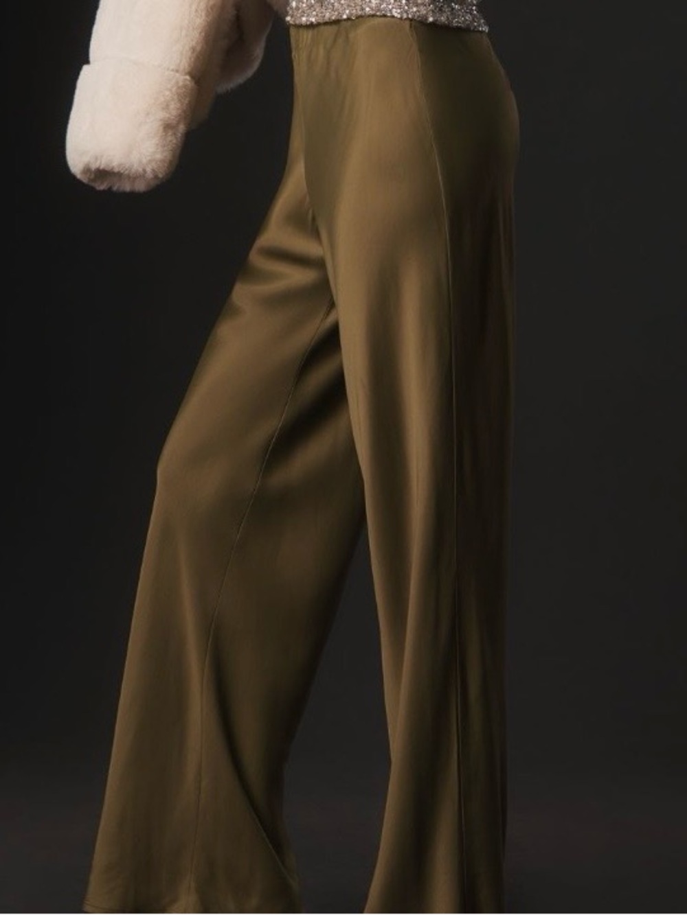 NWT Anthropologie The Tilda Olive Satin Wide-Leg Pants - Picture 5 of 7